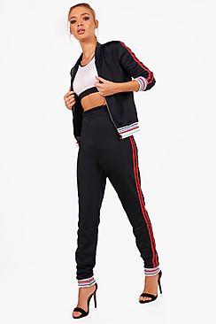 Boohoo Kaydee Zip Up Stripe Elastic Jogger Set