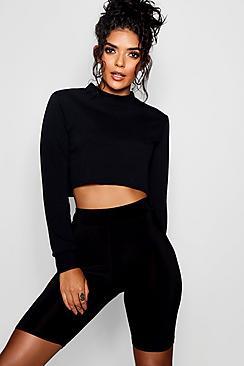 Boohoo Crop Sweatshirt Cycle Short Co-ord Set