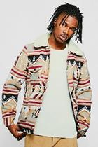 Boohoo Wool Blend Navajo Trucker Jacket With Borg Collar