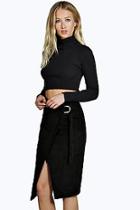 Boohoo Olivia Wrap Front D Ring Belted Suedette Skirt
