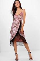 Boohoo Kristen Floral Velvet Tassel Crop Midi Dress