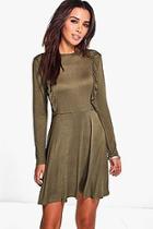 Boohoo Muriel Ruffle Long Sleeve Skater Dress