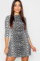 Boohoo High Neck Half Sleeve Leopard Skater Dress