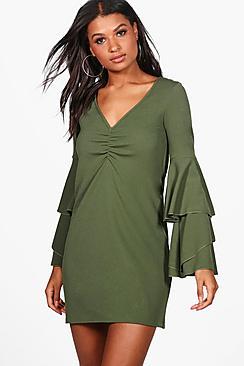 Boohoo Ashley Tiered Frill Sleeve Shift Dress