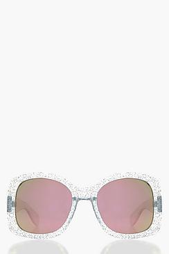 Boohoo Nancy Oversized Glitter Frame Sunglasses