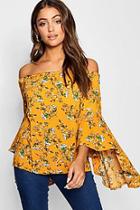 Boohoo Off The Shoulder Floral Woven Top
