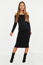 Boohoo Petite Ribbed Off The Shoulder Bodycon Dress