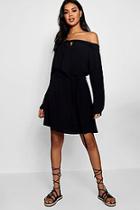 Boohoo Katie Off The Shoulder Knot Front Shift Dress