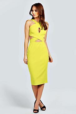 Boohoo Vivian Cut Out Detail Midi Bodycon Dress