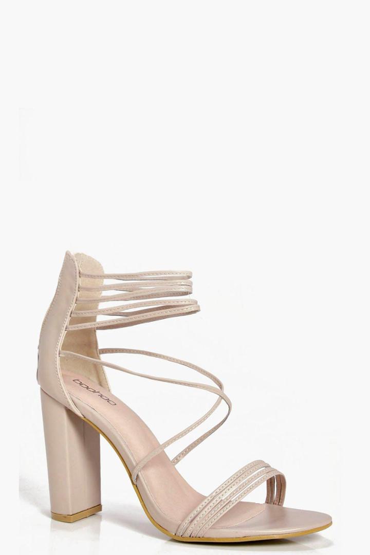 Boohoo Imogen Multi Strap Block Heel Nude