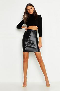 Boohoo Tall Pu Zip Detail Belted Mini Skirt
