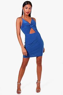 Boohoo Slinky Knot Front Micro Mini Bodycon Dress