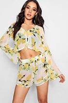 Boohoo Fiona Lemon Print Crop Top & Short Beach Co-ord