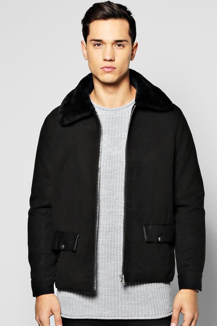 Boohoo Wool Look Melton Harrington Jacket Black