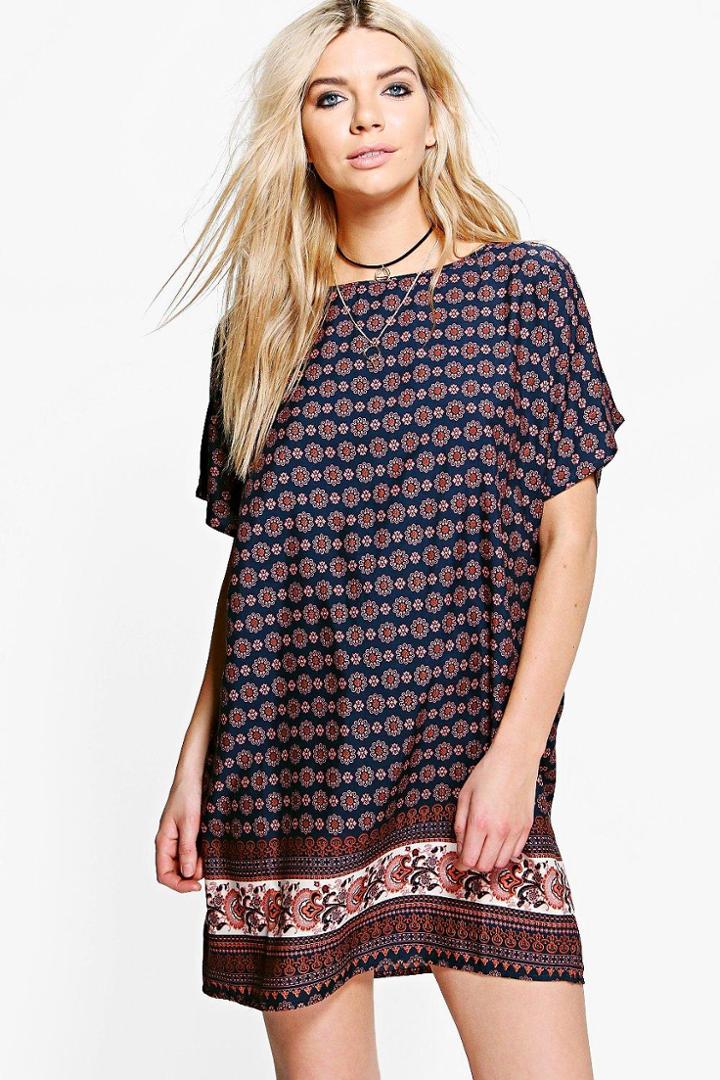 Boohoo Immie Cap Sleeved Shift Dress Multi