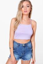 Boohoo Grace Ribbed Crop Halter Neck Lilac