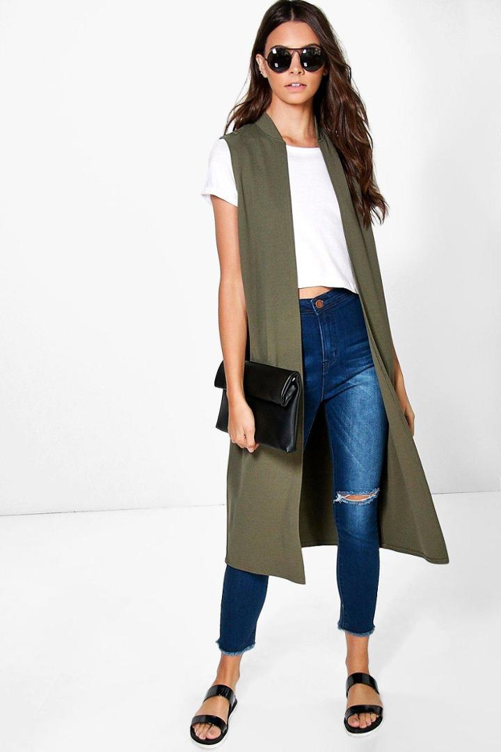 Boohoo Alice Sleeveless Duster Khaki