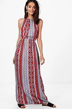 Boohoo Sally Paisley Print High Neck Maxi Dress