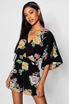 Boohoo Large Floral Kimono Sleeve Playsuit