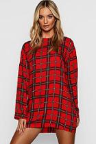 Boohoo Long Sleeve Tartan Shift Dress