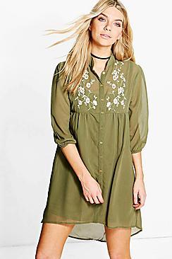 Boohoo Maddison Embroidered Shirt Dress