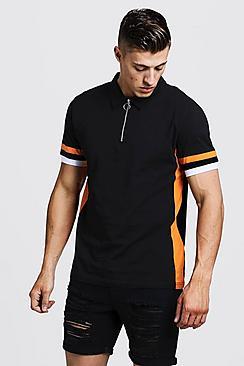Boohoo Zip Through Polo With Side Colour Block