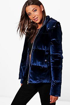 Boohoo Tall Daniella Velvet Padded Bomber Jacket