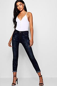 Boohoo Amy High Rise Roll Hem Skinny Jeans