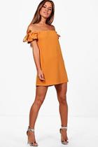 Boohoo Petite Jen Off The Shoulder Tie Sleeve Dress