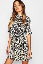 Boohoo Leopard Print Satin Shift Dress