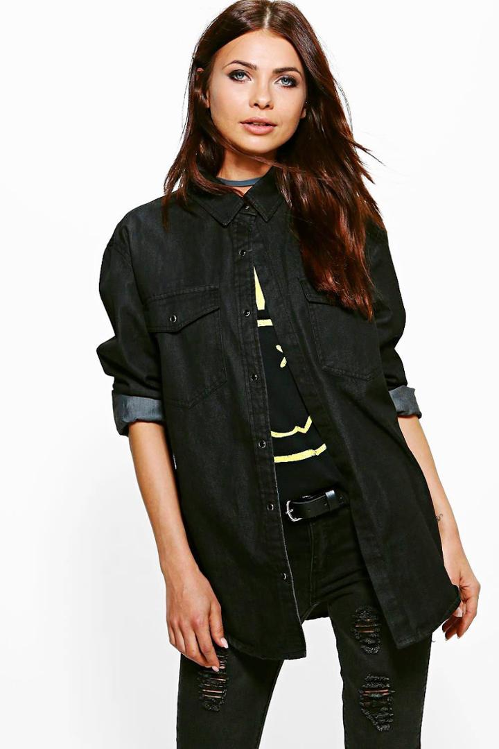 Boohoo Ellie Oversized Denim Shirt Black