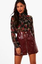 Boohoo Kadie Ditsy Floral Woven High Neck Blouse