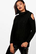 Boohoo Harriet Cable Knit Cold Shoulder Jumper