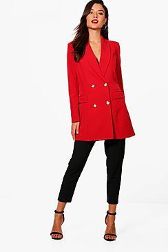 Boohoo Abigail Premium Silver Button Longline Blazer