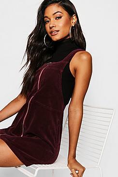 Boohoo Purple Cord Pinafore Dress