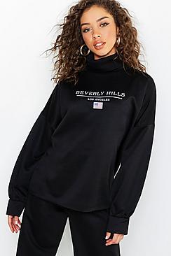 Boohoo Beverly Hills Roll Neck Slogan Sweat