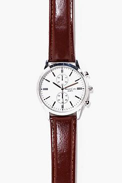 Boohoo Multi Face Brown Strap Watch