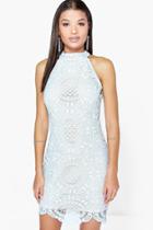 Boohoo Aileen Crochet Lace Sleeveless Bodycon Dress Blue