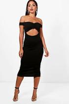 Boohoo Taffy Ruched Off The Shoulder Midi Dress