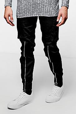 Boohoo Black Skinny Fit Cuffed Zipped Cargo Trouser