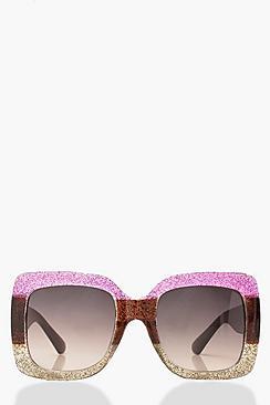 Boohoo Glitter Stripe Oversized Square Sunglasses
