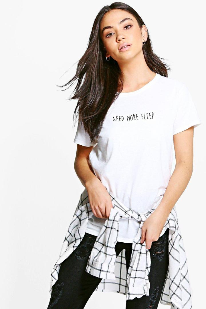 Boohoo Lexi Need More Sleep Slogan Tee White