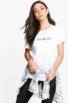 Boohoo Lexi Need More Sleep Slogan Tee White