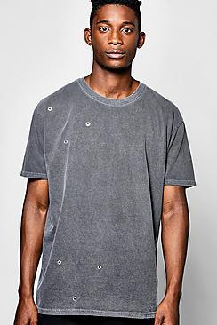 Boohoo Oversized Washed T Shirt With Eyelets