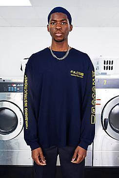 Boohoo Man Care Label Oversized Long Sleeve Print T-shirt