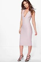 Boohoo Lya Textured Plunge Neck Midi Bodycon Dress