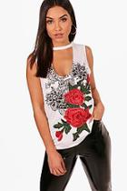 Boohoo Holly Printed Embroidered Choker Vest