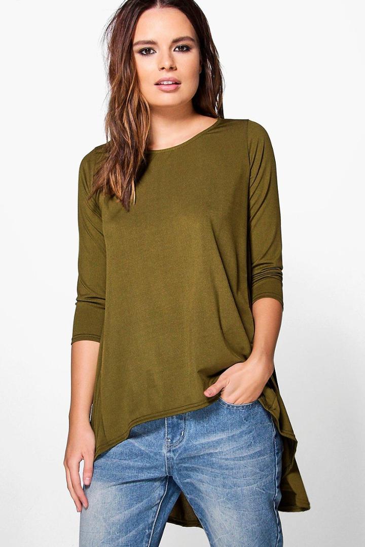 Boohoo Harriet Oversized Hanky Hem Top Khaki