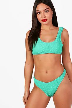 Boohoo Marbella Textured Low Cut Bikini