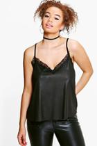 Boohoo Plus Kady Lace Trim Pu Cami Black